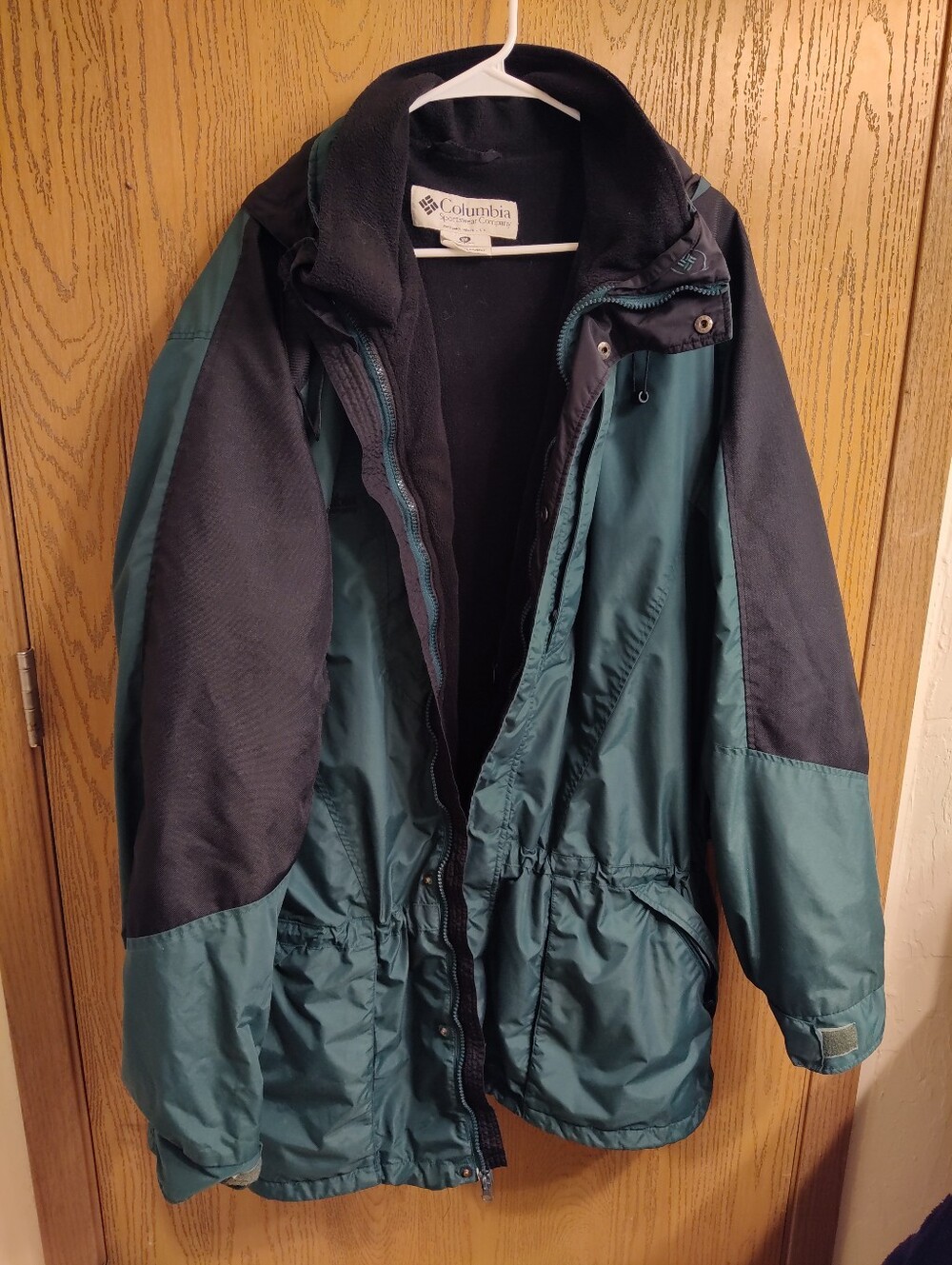 Columbia Men's Teal and Black Rain Jacket with Fleece Lining